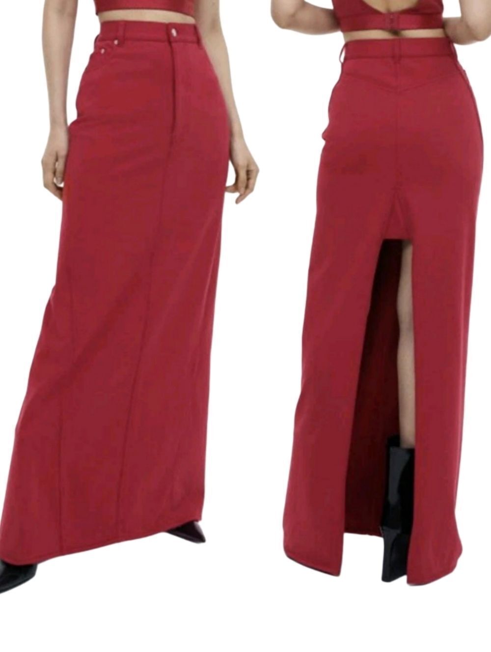 H&M Studio Womens Dark Red S/S 2023 Cotton Pencil Maxi Skirt NWT Size 4